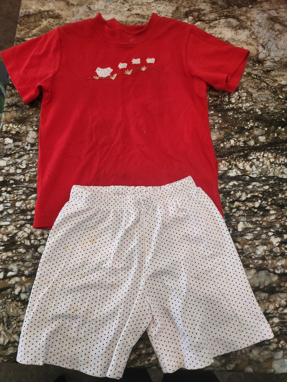 Children's Red Short-Sleeve Pajama Set with White Polka Dot Shorts